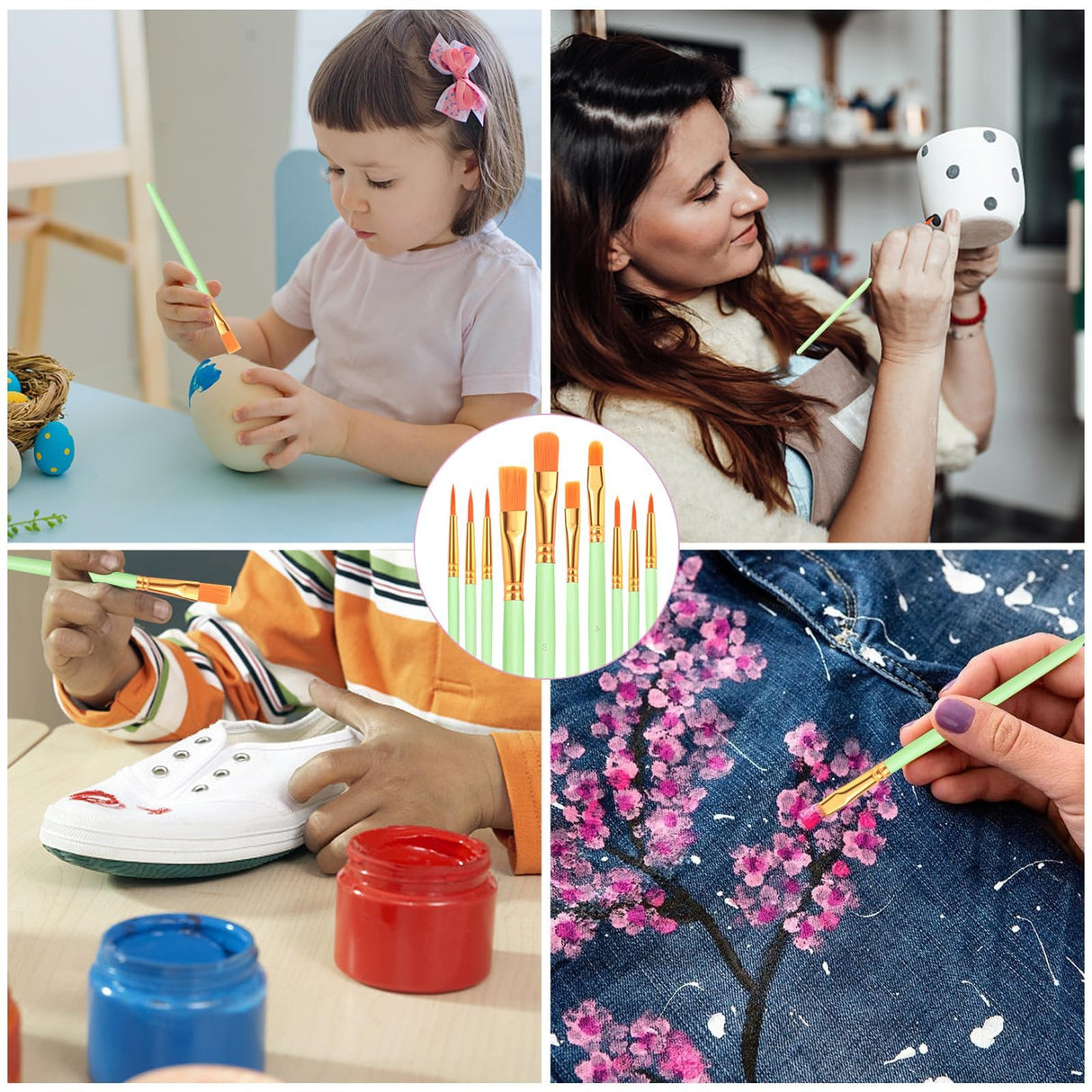 ESRICH Acrylic Paint Brushes Set, 16 Packs/160 Pcs, Nylon Brush Head, Suitable for Acrylic, Oil, Watercolor, Rock Body Face Nail Art, Perfect Suit of ESRICH