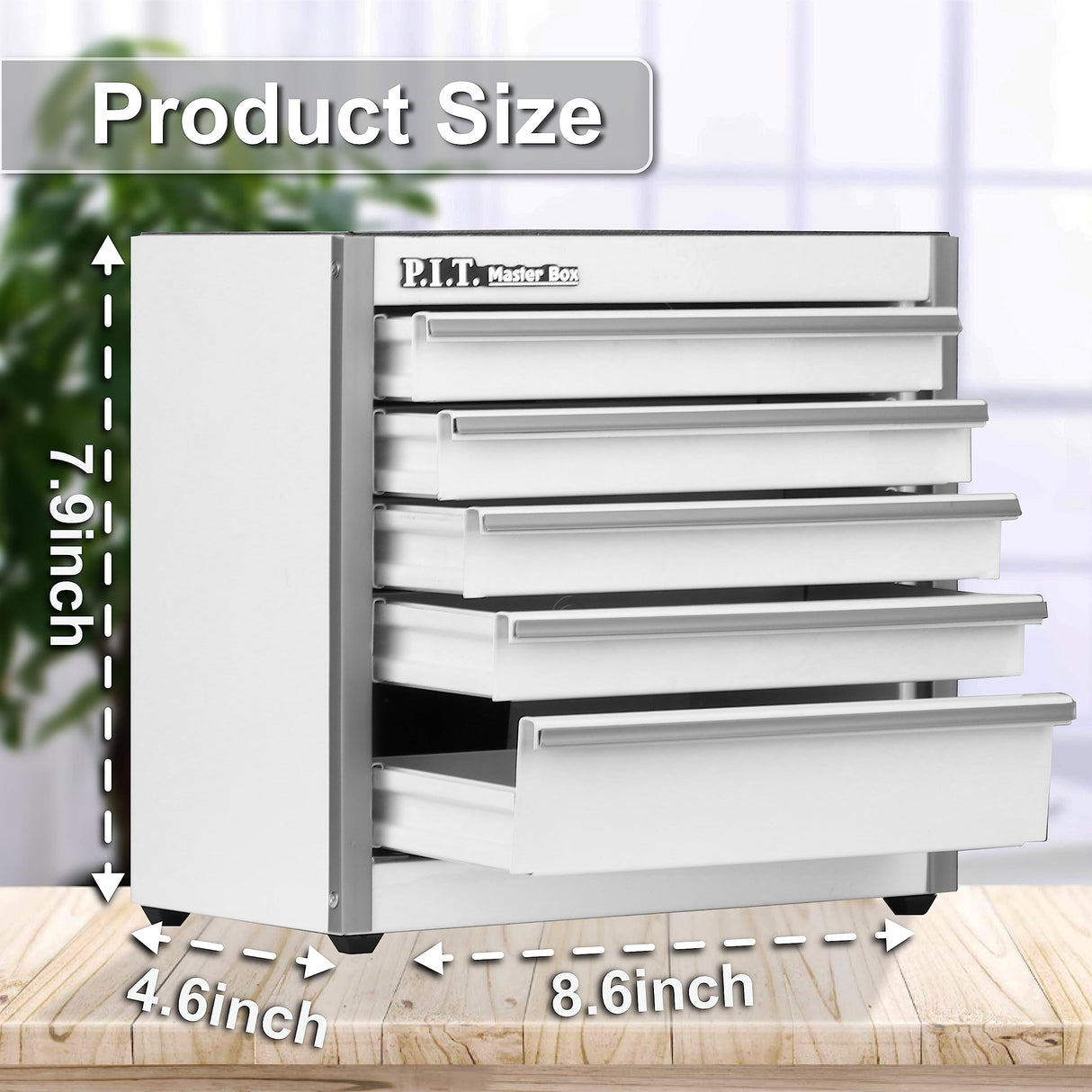 P.I.T. Mini White Tool Box, Portable 5-Drawer Micro Roll Cab Steel Tool Box with Liner, White Small Tool Case for Tools Storage, Home DIY P.I.T.