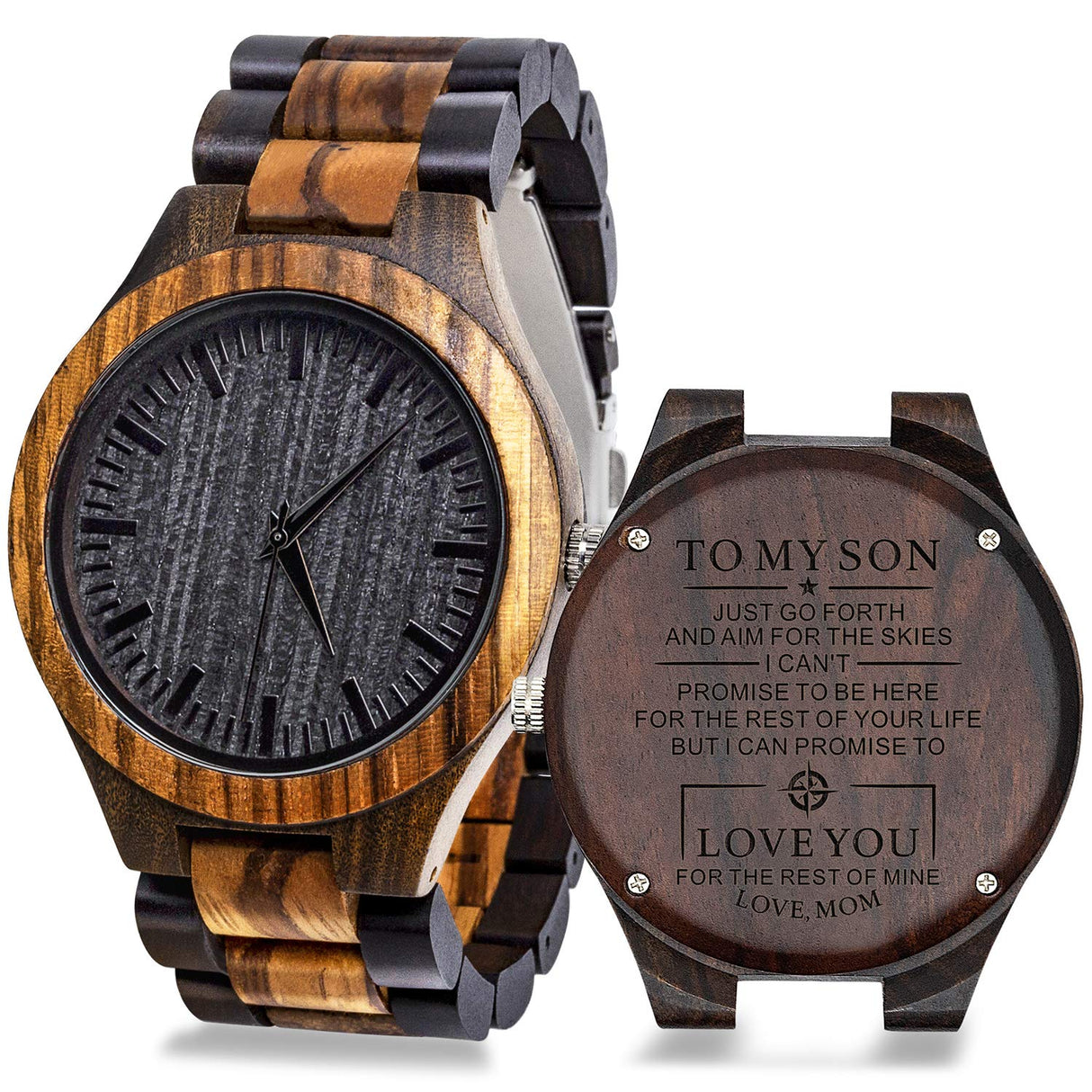 KOSTING Custom Engraved Wooden Watch for Son from Mom Dad Parent Him as Personalized Anniversary Christmas Birthday Father Day Graduation Valentine's KOSTING