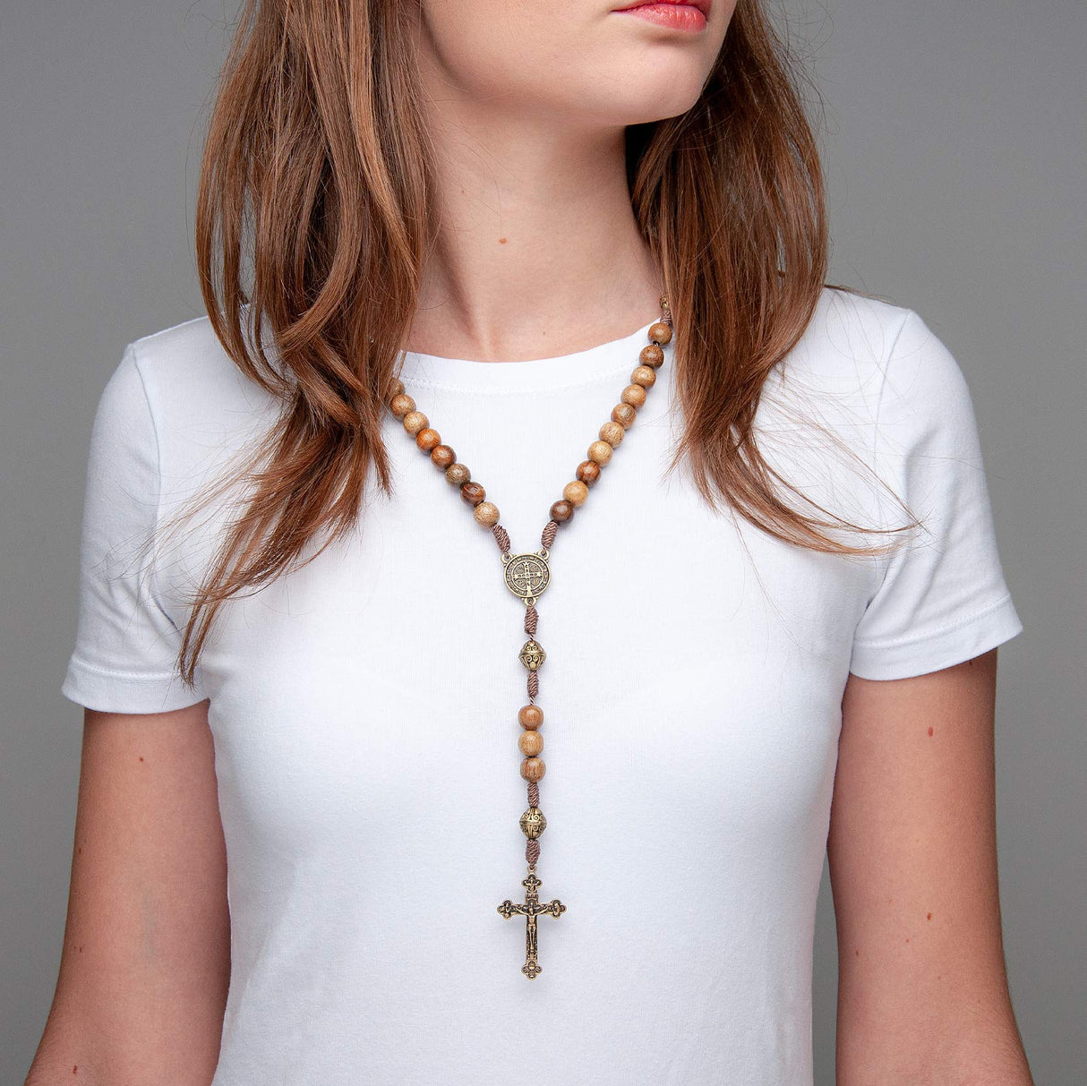 Intercession Our Father Sacred Handmade Solid Wood Rosary (St Benedict - Walnut) Intercession