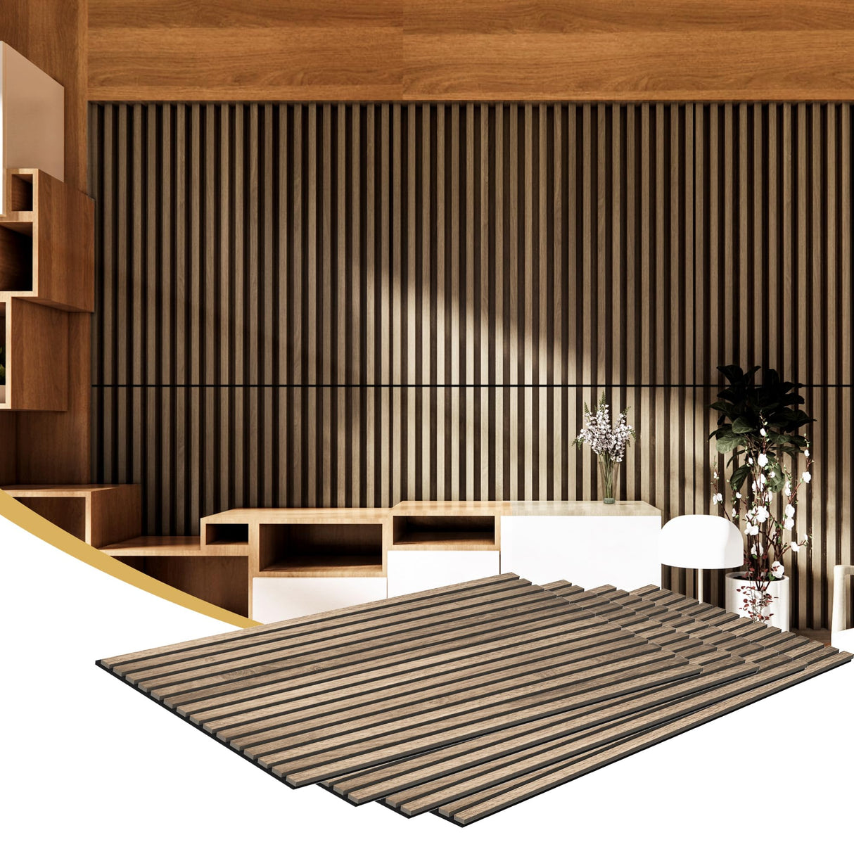 RITOLLO Wood Slat Wall Panel | 4 Pcs Soundproof Wall Panels 48" x 24.5" Wood Wall Panels 3D Sound Dampening Panels Wall Decoration - Walnut RITOLLO