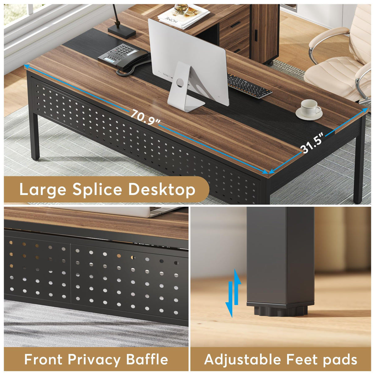 Tribesigns 70.8" Large Executive Office Desk and 47" Lateral File Cabinet Combo, L-Shaped Computer Desk 2 Piece Business Furniture with Drawers and Tribesigns