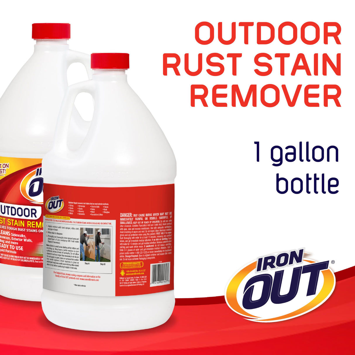Iron OUT Liquid Rust Stain Remover, Pre-mixed, Quickly Removes Rust Stains from Concrete, Vinyl and Other Outdoor Surfaces, No Scrubbing, Safe to OUT