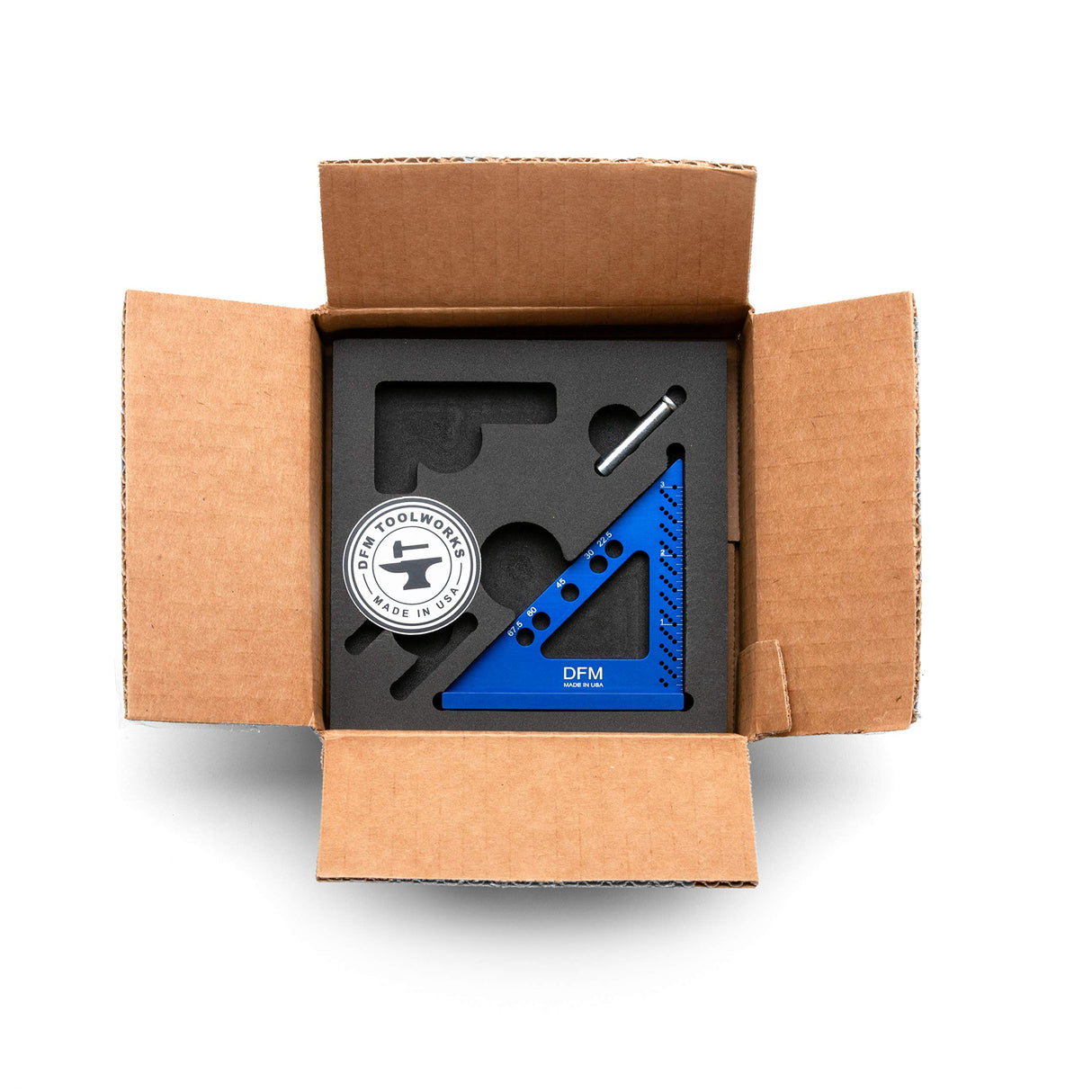 DFM Precision Engineering Square - Made in USA Small Carpenters Square Work Tools w/Fixed Miter Angle Pin 3.5" x 3.75" Size for Pocket 1/16" Scribe DFM Tool Works