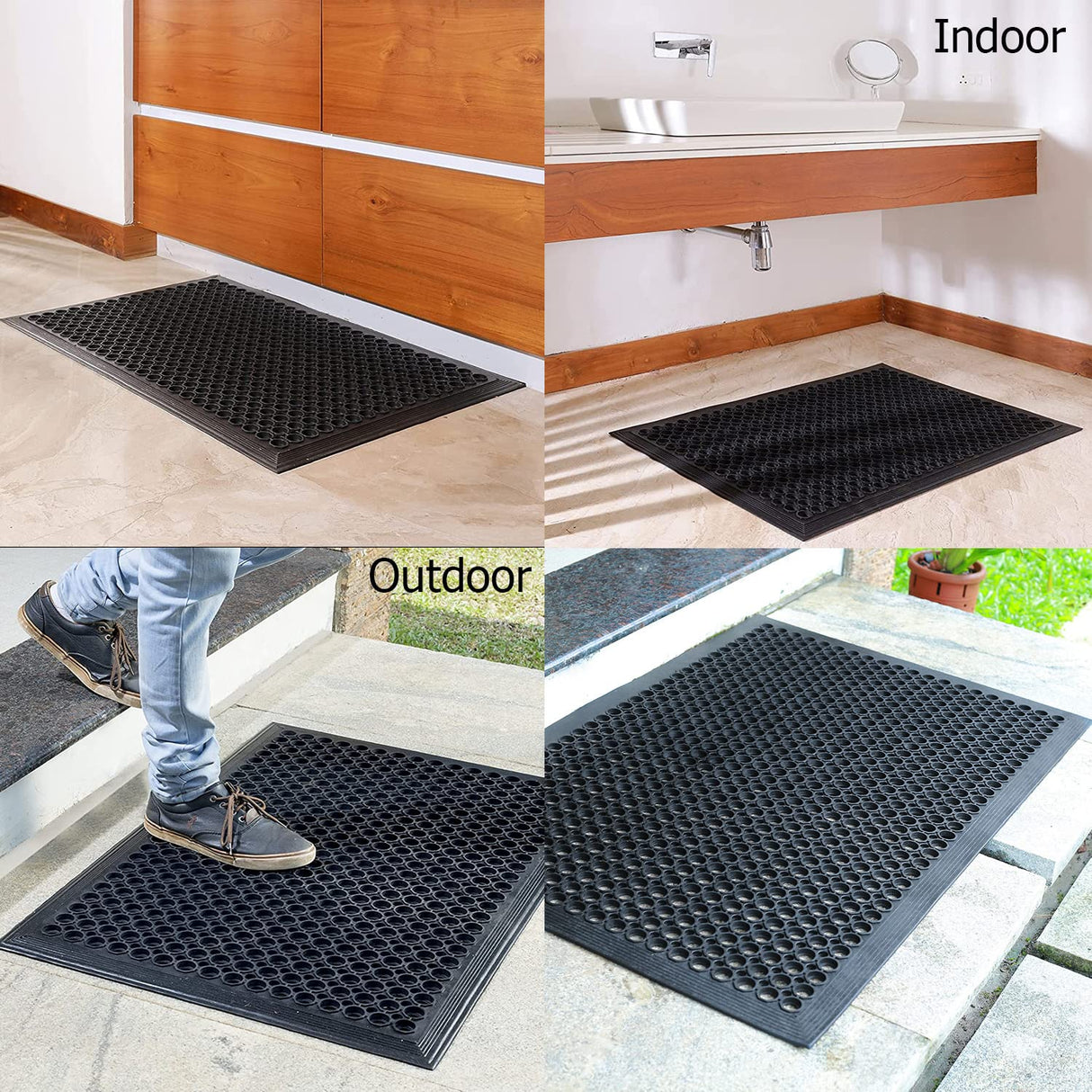 IRONGATE Rubber Doormat - 2 Pack Non Slip Anti Fatigue Indoor Outdoor Floor Mat - Heavy Duty Commercial Grade Entryway Drainage Mat - Ramp Tile Pool IRONGATE