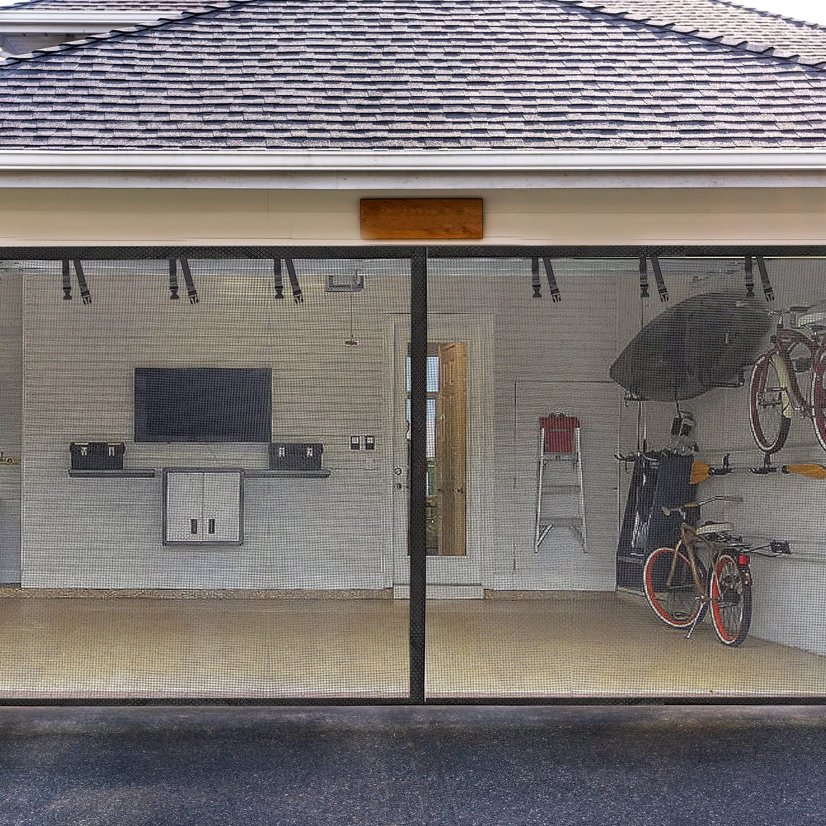 16x7FT Heavy Duty Magnetic Garage Screen Door | 2300g Fiberglass | 38 Magnets + 20 Gravity Sticks | No Tools Installation