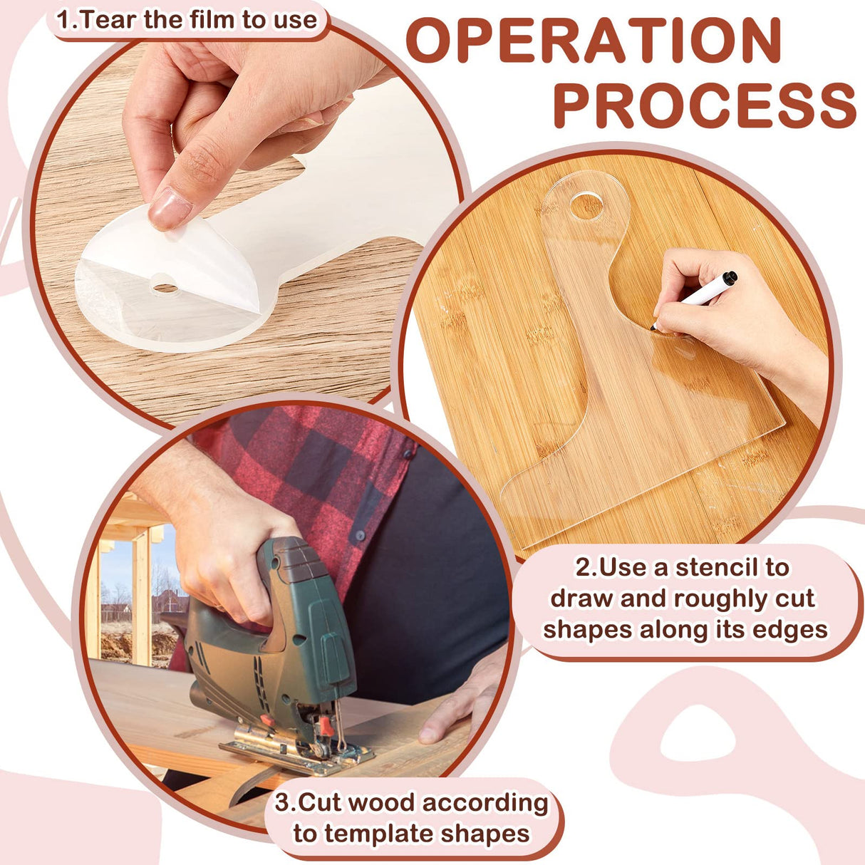 Frienda 6 Pcs Charcuterie Board Template Acrylic Router Template Cutting Board Template for Woodworking Thick Handle Template with 3 Pens Angled Frienda