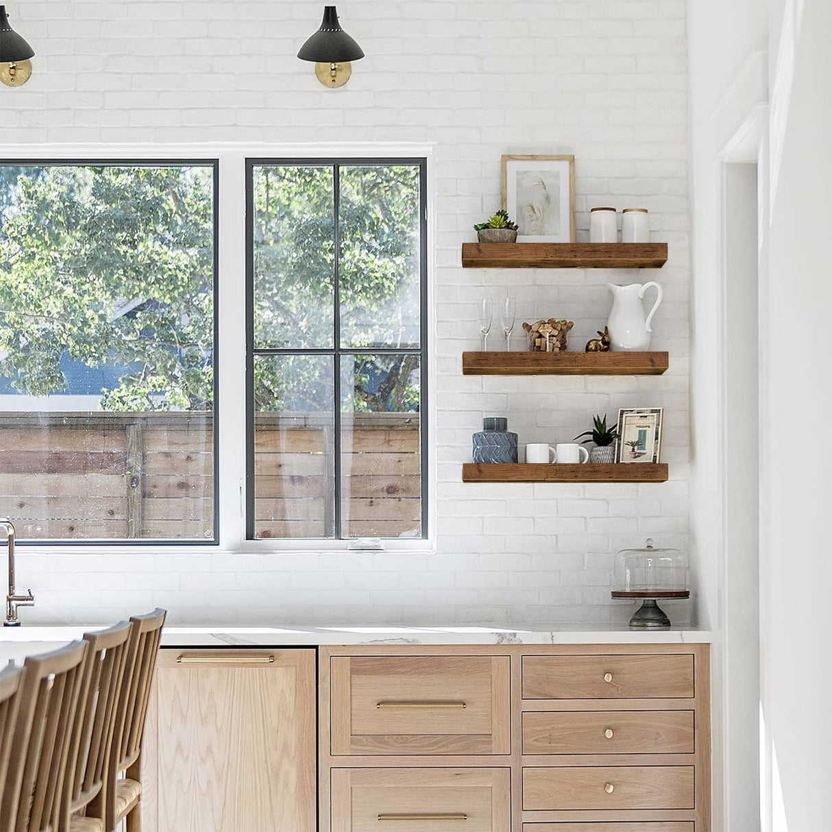 QEEIG Floating Shelves for Wall Bathroom Shelf Bedroom Kitchen Farmhouse Small Book Shelf 16 inch Set of 3, Rustic Brown (015-BN3) QEEIG