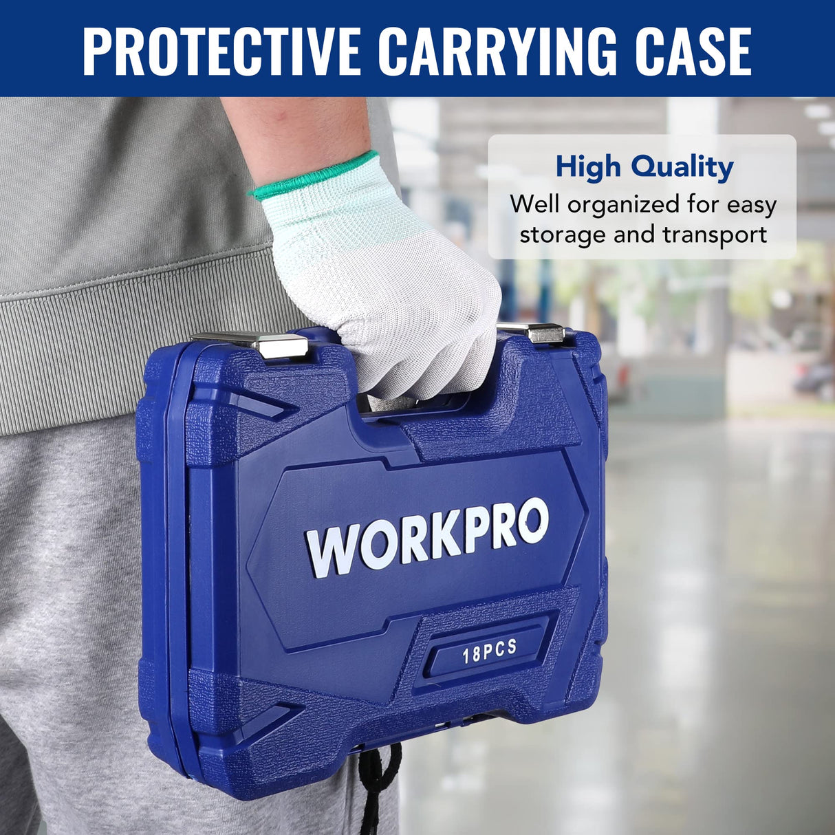 WORKPRO 18-Pieces Drive Tool Accessory Set, Includes Socket Adapters, Socket Extension Bar, Swivel Universal Joints and Impact Coupler, 1/4", 3/8" & WORKPRO