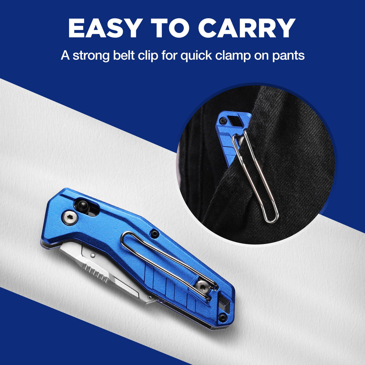 WORKPRO Folding Utility Knife, Heavy Duty Metal Box Cutter with Quick Open Lock, Quick Change Blade Razor Knife, Foldable Pocket Knife with Belt Clip WORKPRO