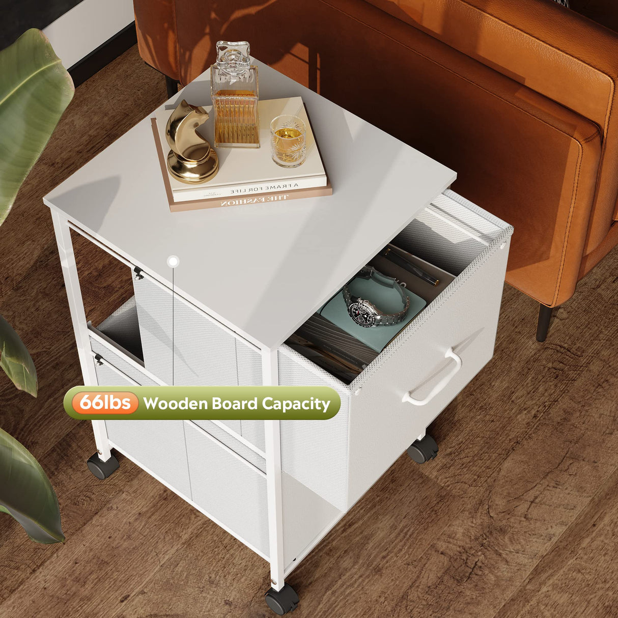 DEVAISE 2 Drawer Mobile File Cabinet, Rolling Printer Stand with Open Storage Shelf, Fabric Vertical Filing Cabinet fits A4 or Letter Size for Home DEVAISE