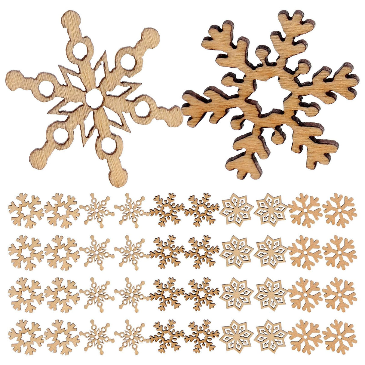 VOSAREA Christmas Unfinished Wooden Snowflake Ornaments: 200pcs Snowflake Hanging Cutouts Blank Wood Slices DIY Craft Embellishments for Xmas Tree VOSAREA