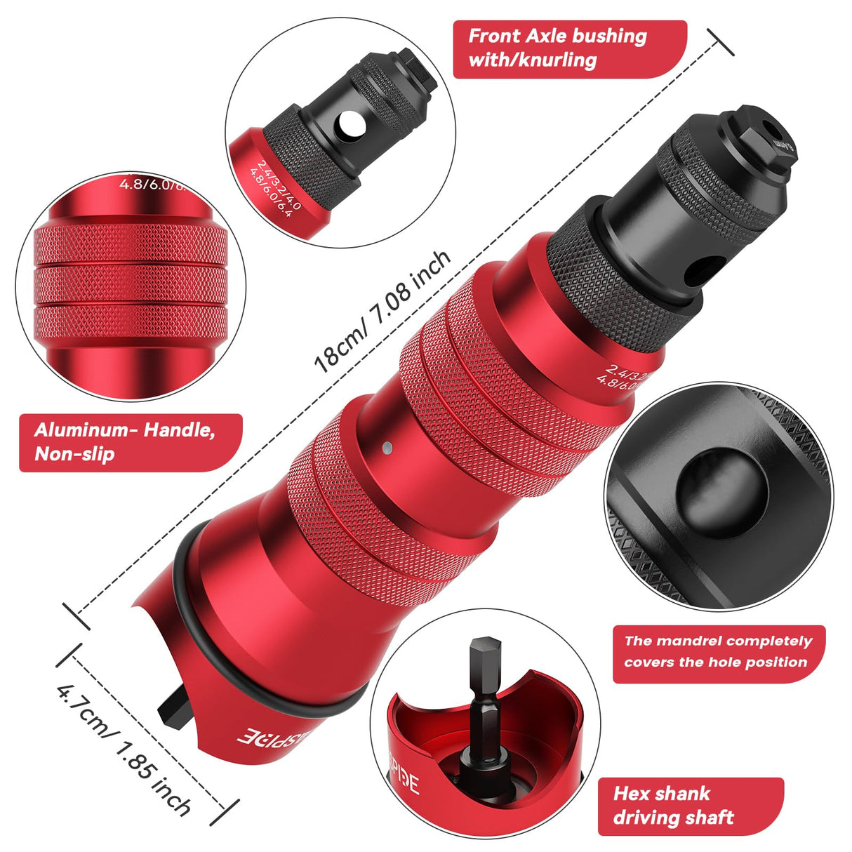 Beaspire Cordless Rivet Gun Adapter - Electric Rivet Drill Adapter Kit 2.4mm-6.4mm, Rivet Gun Kit with 6 Interchangeable Rivet Heads and 30 Blind Beaspire