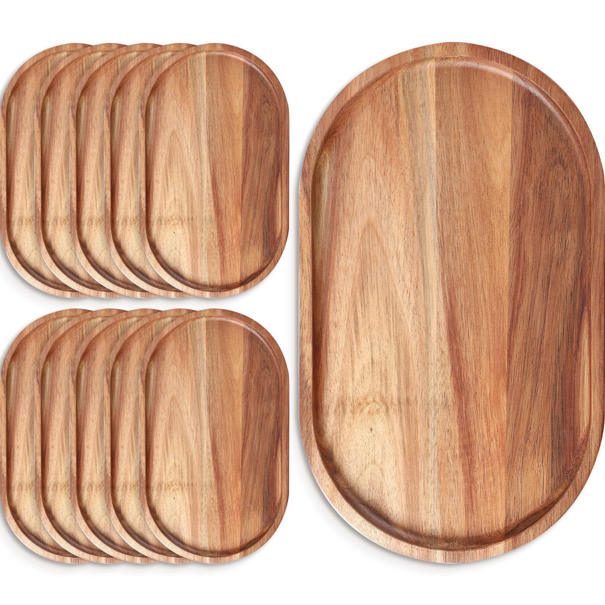 Rtteri 10 Pcs Wooden Plates Wood Dinner Plate Serving Trays Decorative Serving Platter Mango Oval Wood Tray for Food, Vegetables, Fruit, Charcuterie, Rtteri