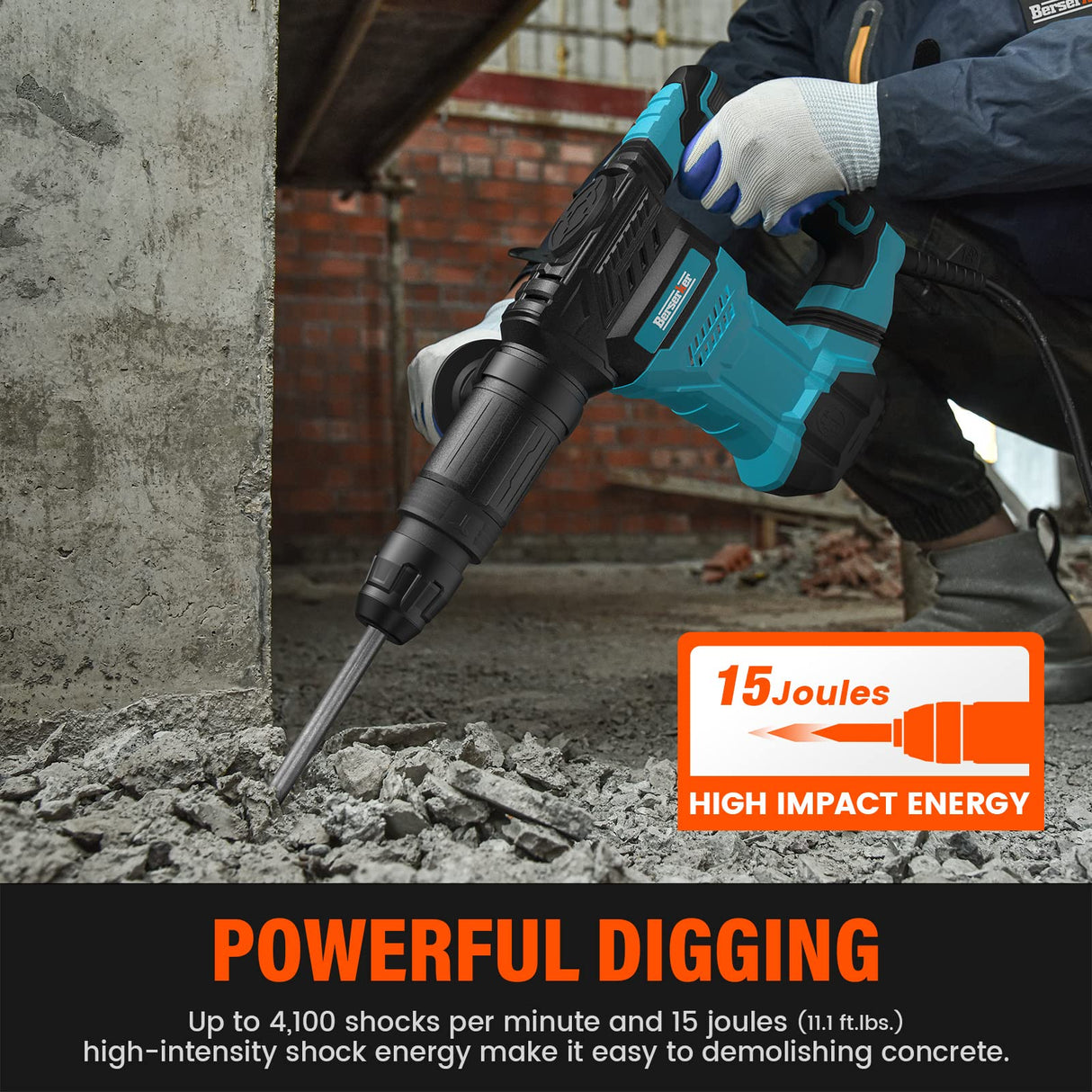 Berserker 1300W 12-Pound SDS-Max Demolition Jack Hammer,1-9/16" 11-Amp Corded Electric Heavy Duty Demo Chipping Hammer Concrete/Pavement Breaker with Berserker