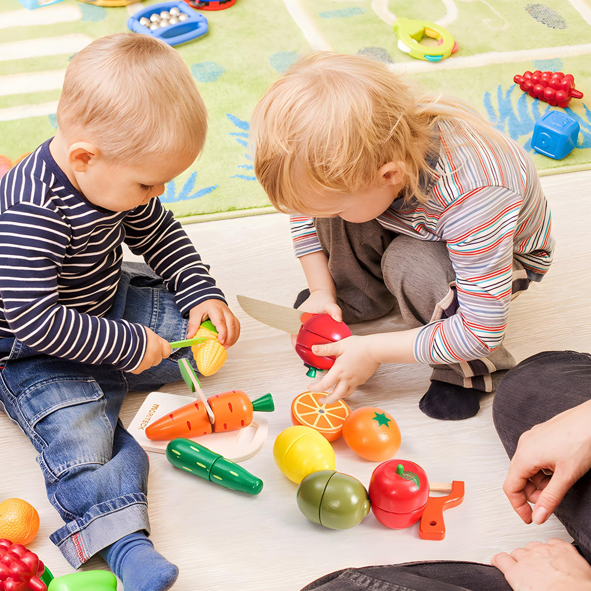 MORITECK Wooden Play Food Sets for Kids Kitchen Accessories, Realistic Wood Cutting Fruits Toys for 3- Year Old Toddlers, Mini Pretend Play Fake MORITECK