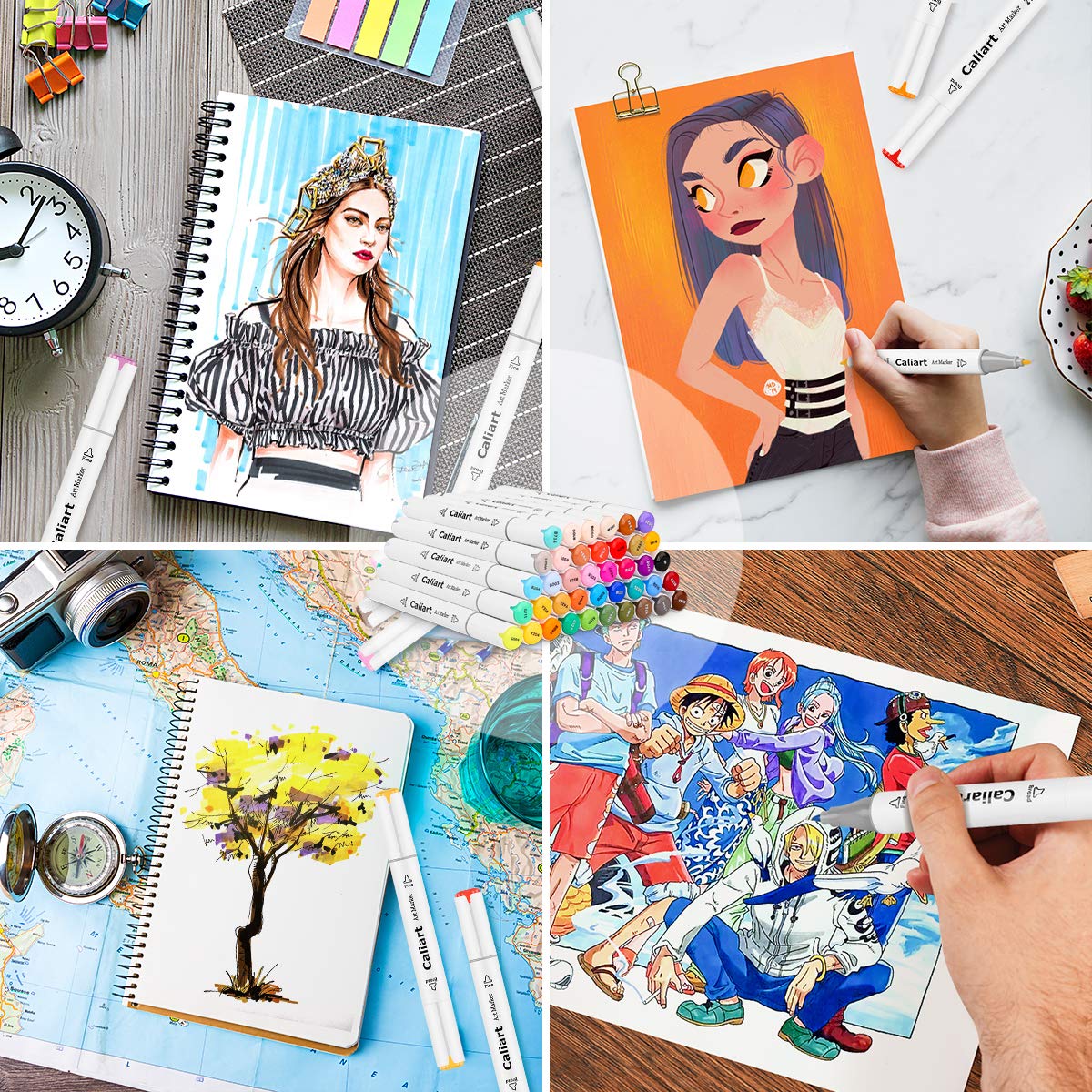 Caliart Markers, 100 Colors Dual Tip Art Markers Sketch Pens Permanent Alcohol Based, with Case for Adult Kids Halloween Drawing Sketching (White Caliart