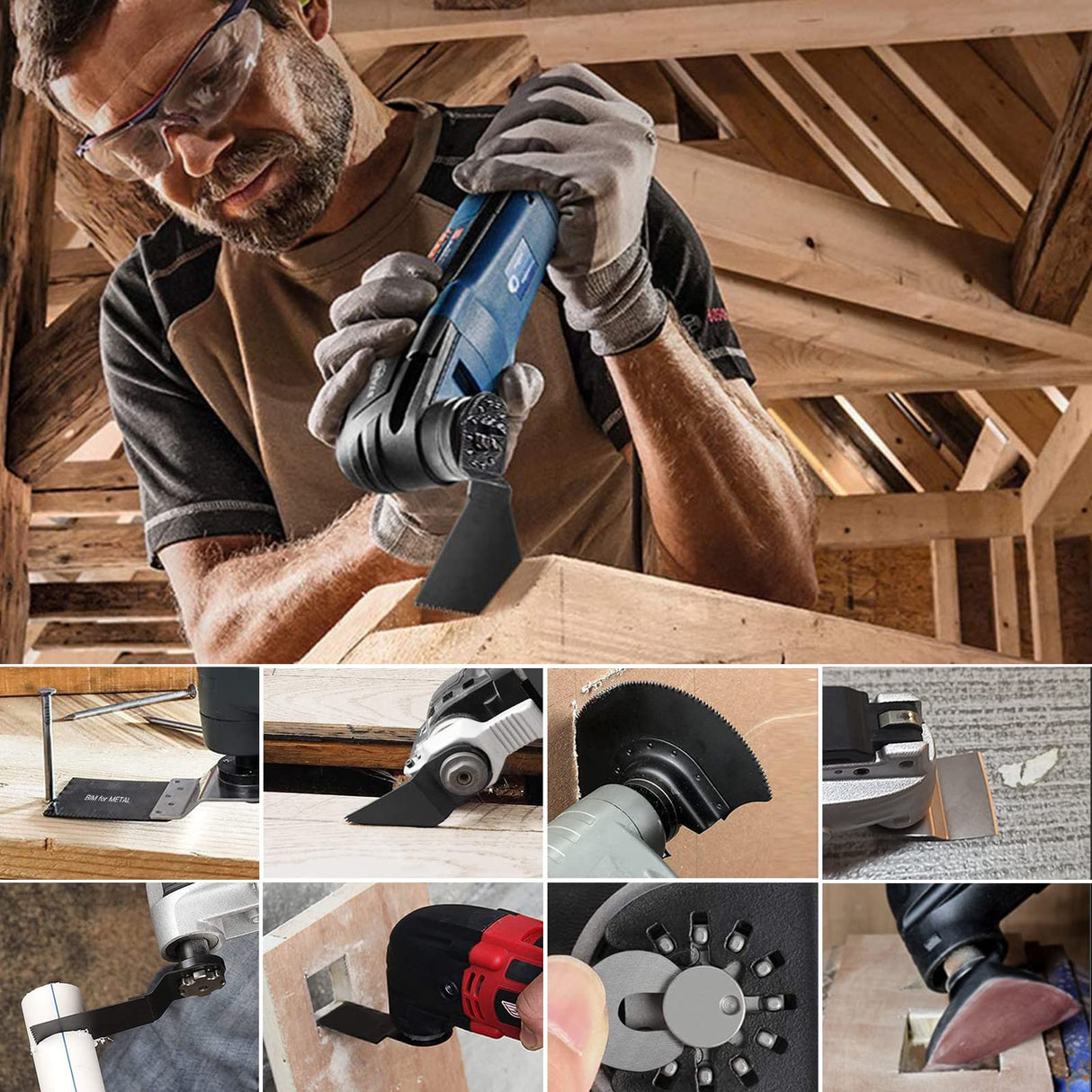 96 Pack Oscillating Saw Blades, CONNOO Oscillating Tool Blades Accessories with Sandpaper, Multitool Bi-Metal Blades for Wood Metal Plastics Quick CONNOO