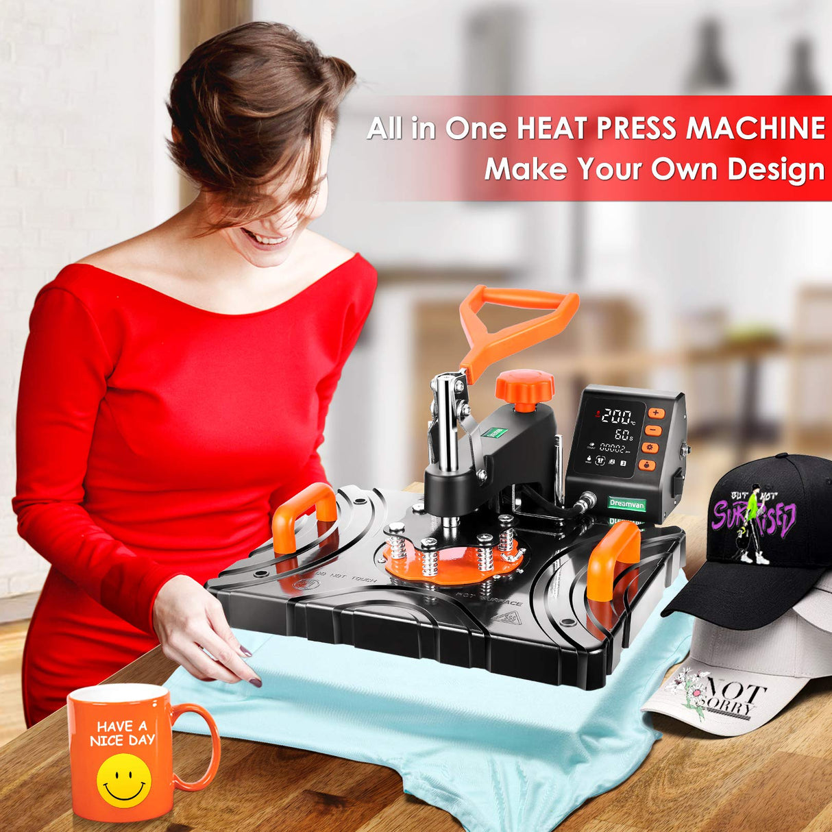 AKEYDIY Upgraded 8 in 1 Heat Press Machine Digital Combo Multifunctional T-Shirt Printing Sublimation Heat Press Transfer Machine12"X15"Heat Press AKEYDIY