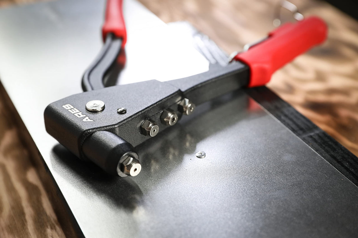 ARES 70017 - Professional Pop Rivet Gun with 60 Rivets - Rivet Sizes 3/32-inch, 1/8-inch, 5/32-inch, & 3/16-inch - Applications Include Sheet Metal, ARES