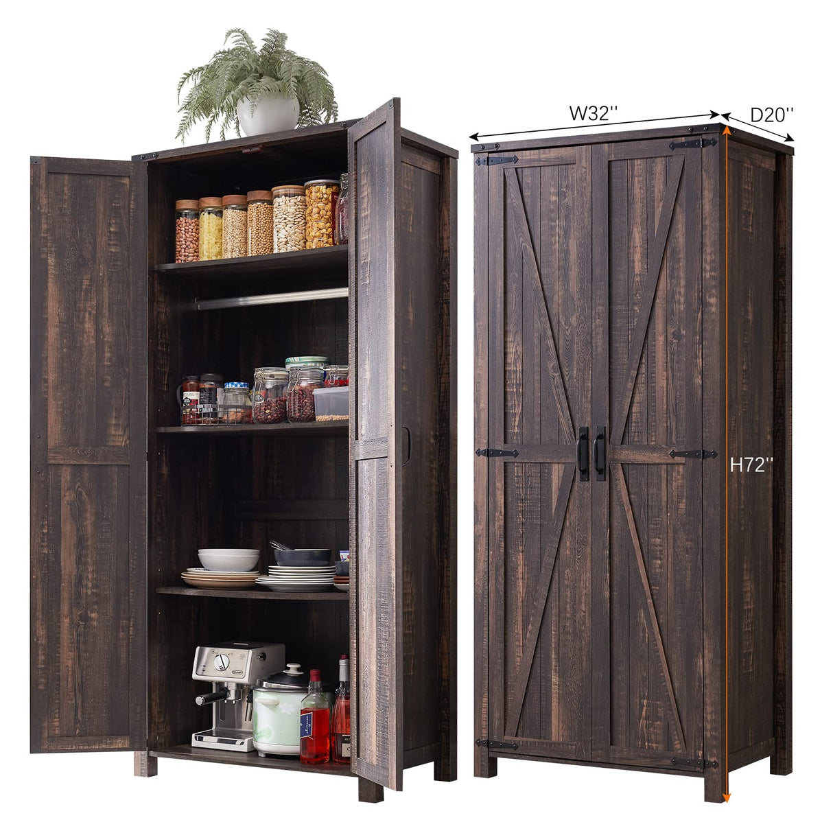 OKD 32'' Rustic Farmhouse Armoire with Adjustable Shelves and Barn Doors OKD