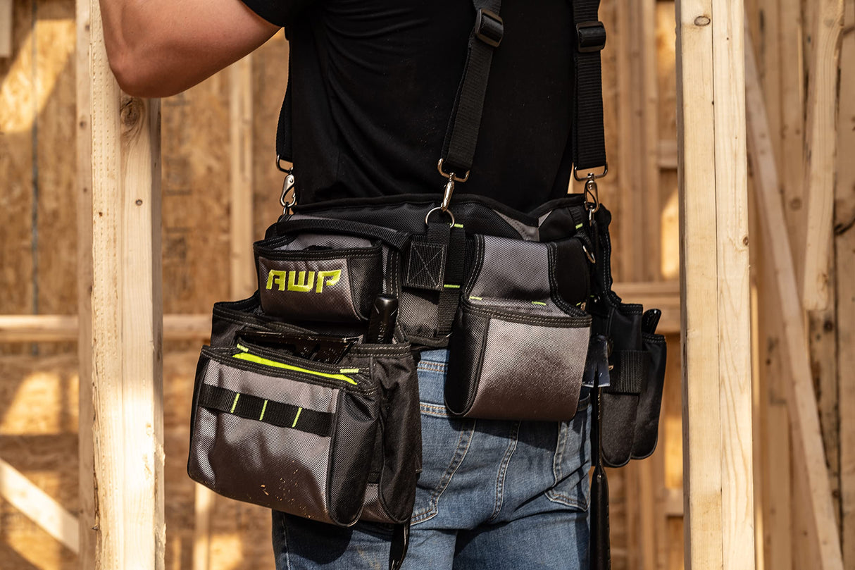 AWP TrapJaw Pro Framing Tool Rig with Spring-Loaded Technology, Premium Tool Belt, Fits Waists Up to 50 Inches,Black AWP