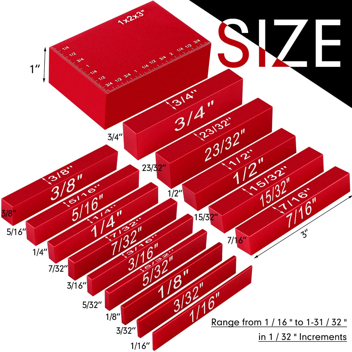 Setup Blocks Height Gauge Set, 15 Pieces Precision Saw Kit Drill Press Table Router Setup Blocks Woodworking Woodpeckers Tool Setup Bars Accessories Frienda