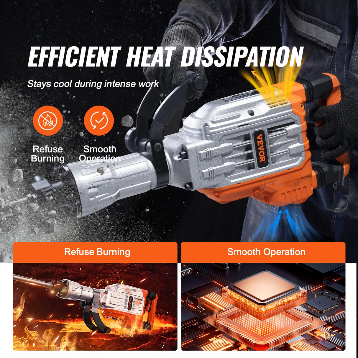 VEVOR Demolition Jack Hammer, MAX 3500W Jack Hammer Concrete Breaker, 1900 BPM Heavy Duty Electric Jack Hammer, 2pcs Chisel with Gloves & 360°C VEVOR