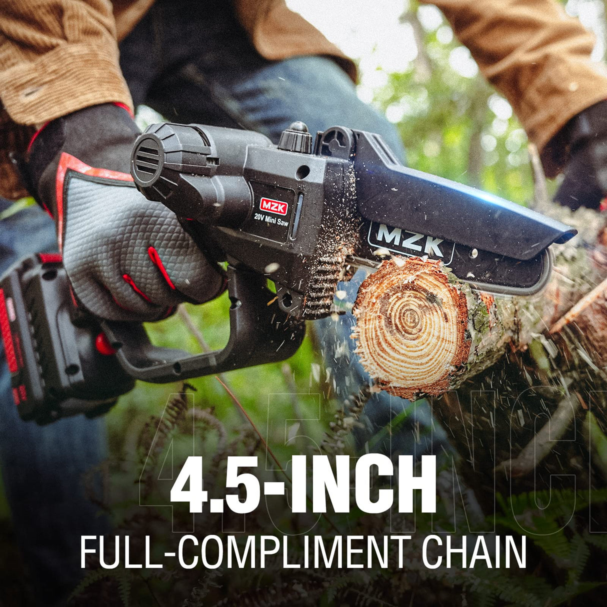 MZK 2-in-1 Cordless Pole Saw & Mini Chainsaw with 3 Replacement Chain, 20V Battery Pole Chainsaw, 4.5" Cutting Capacity, 13ft Reach Pole Saw for Tree MZK