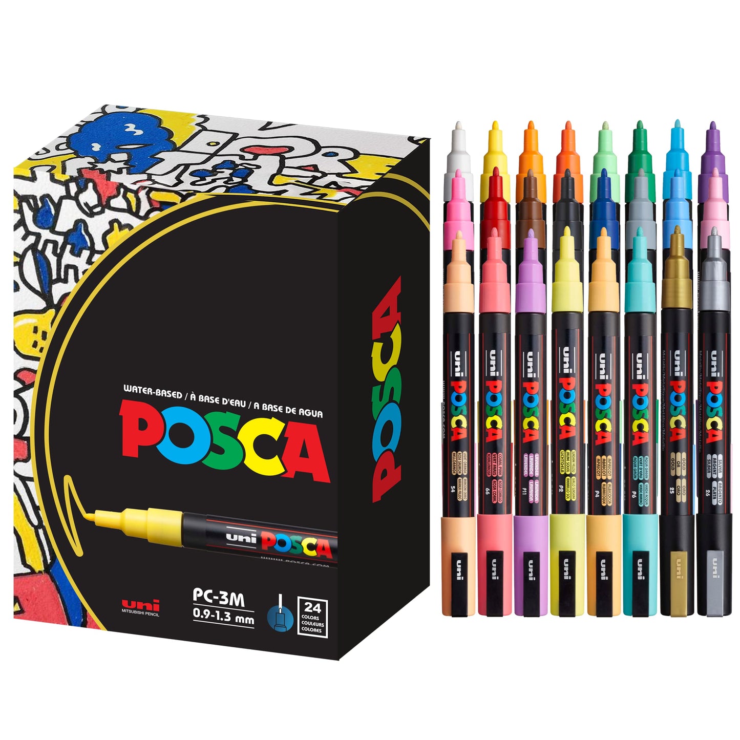 24 Posca Paint Markers, 3M Fine Posca Markers with Reversible Tips, Posca Marker Set of Acrylic Paint Pens | Posca Pens for Art Supplies, Fabric