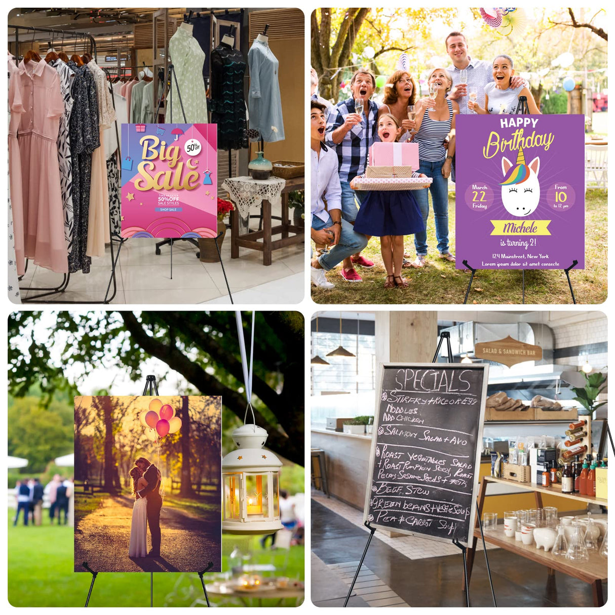 Ground Easel Stand for Display,RRFTOK 63' Instant Foldable Portable for Wedding Banner and Poster, Tabletop Display Metal Tripod with Portable Bag. RRFTOK