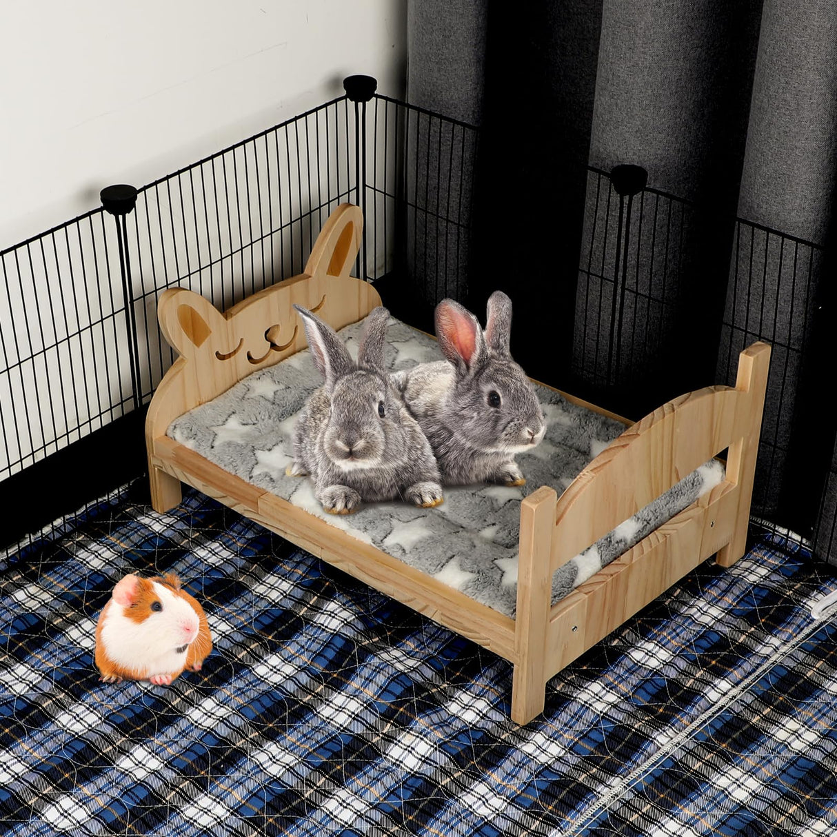 Midollarle Rabbit Bed with Soft Mat, Detachable Small Animal Bed, Wood Rabbit Habitat for Small Pets to Have a Cozy nest (Guinea Pig Hamster Ferrets Midollarle