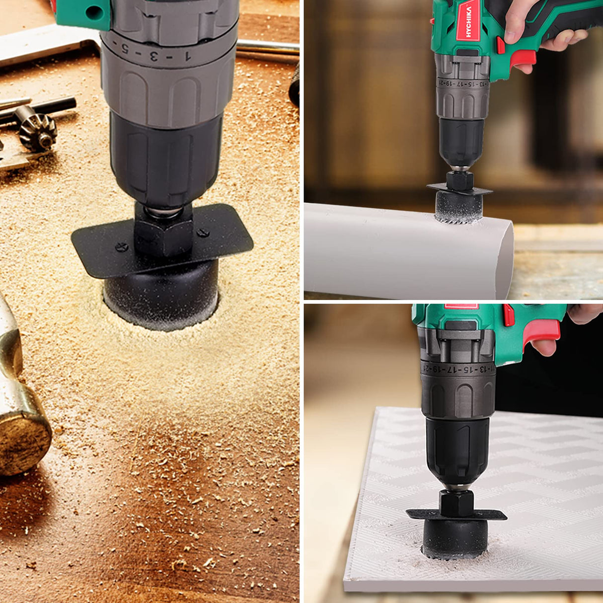 Hole Saw Set HYCHIKA 19 Pcs Hole Saw Kit with 3/4"-6"(19-152mm) 13Pcs Saw Blades, 2 Mandrels, 2 Drill Bits, 1 Installation Plate, 1 Hex Key, Ideal HYCHIKA BETTER TOOLS FOR BETTER LIFE