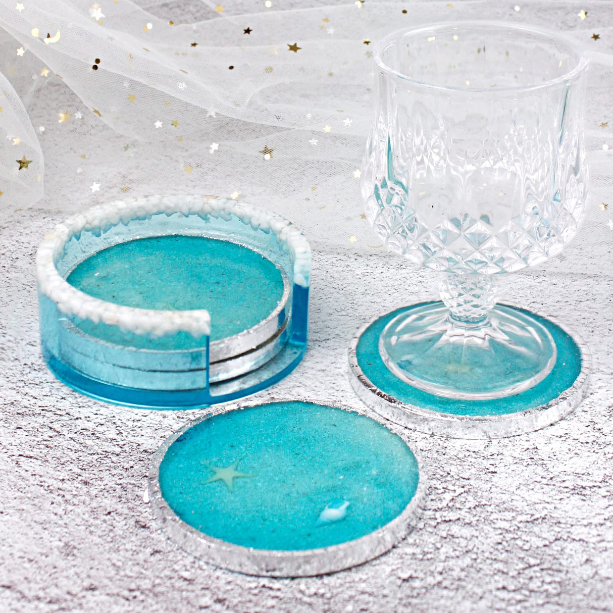 ResinWorld 4 Pack 4 inches Flower Coaster Molds (No Designs on Mold) + Upgrade 10 pcs Silicone Coaster Molds Kit Storage Box Mold ResinWorld