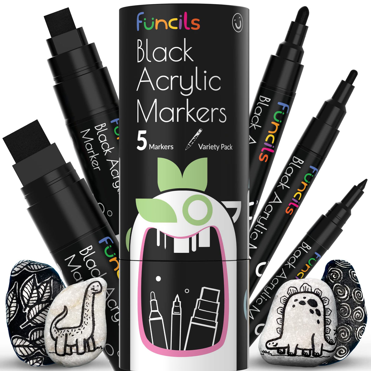 Funcils Acrylic Bundle - 5 White and Black Acrylic Paint Pens Funcils