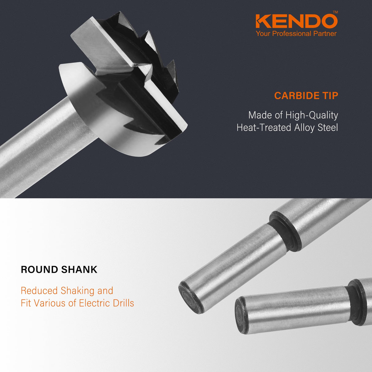 KENDO 16 Piece Forstner Bit Set, Made of Alloy Steel, Forstner Bits for Woodworking, Auger Opener Round Shank Drilling Cutting Tool for Hardwood, Kendo