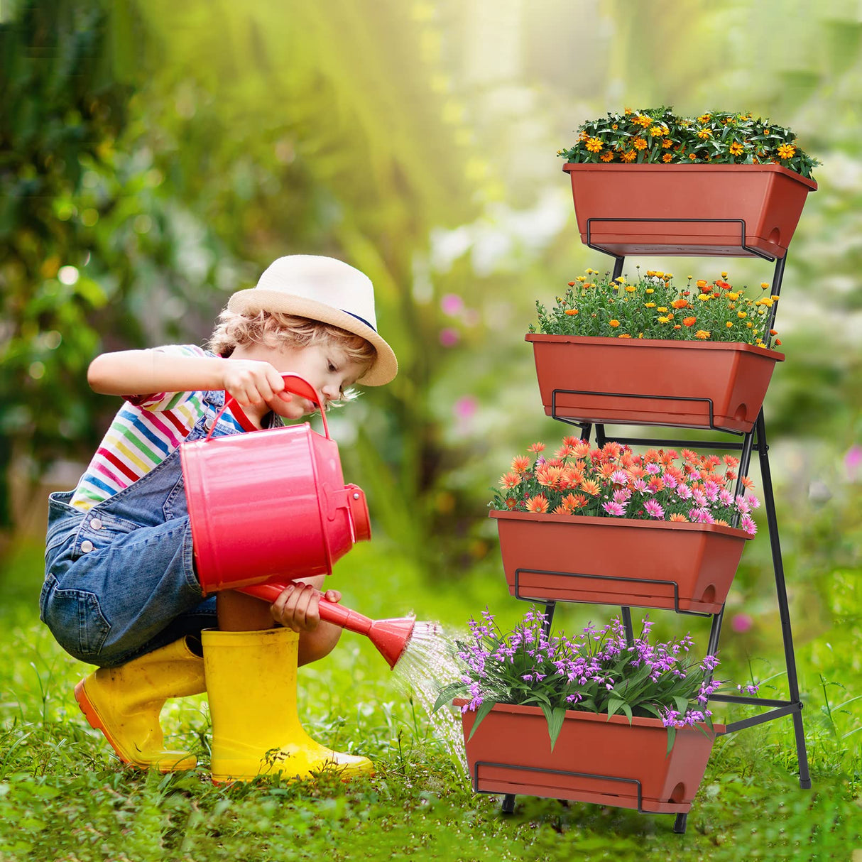 4 Tiers Vertical Raised Garden Bed, Planter Raised Beds Freestanding Elevated Planter Bed with Planter Tray for Indoor and Outdoor Flowers Herbs Nandae