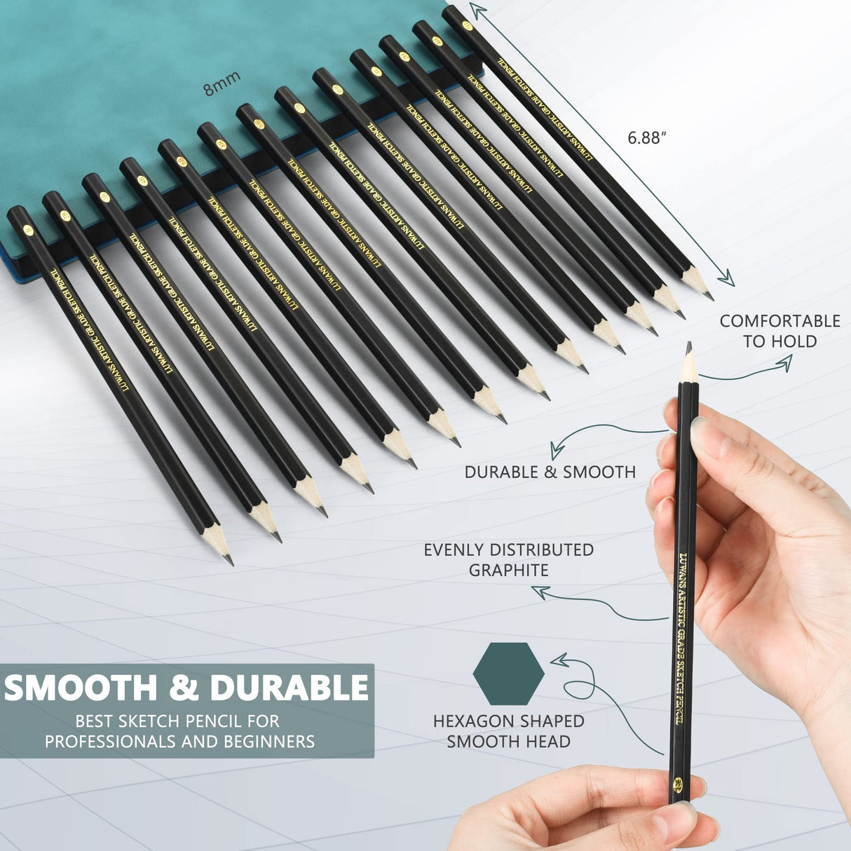 Drawing Pencils Set of 14 (B - 12B) Sketching Pencils for Drawing, Shading & Doodling | Professional Sketch Pencils Graphite Grades for Artists & Luwans