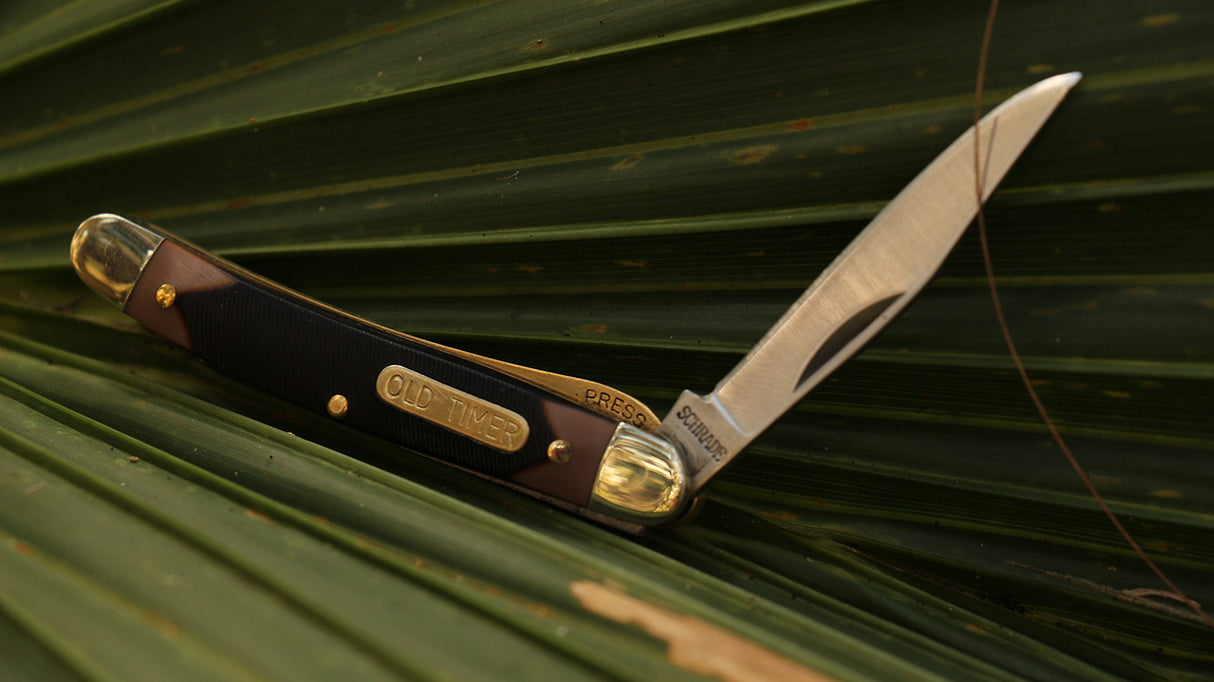 Old Timer 18OT Mighty Mite 4.7in Stainless Steel Traditional Folding Pocket Knife with 2in Clip Point Blade, Nickel Silver Bolsters, and Sawcut Old Timer