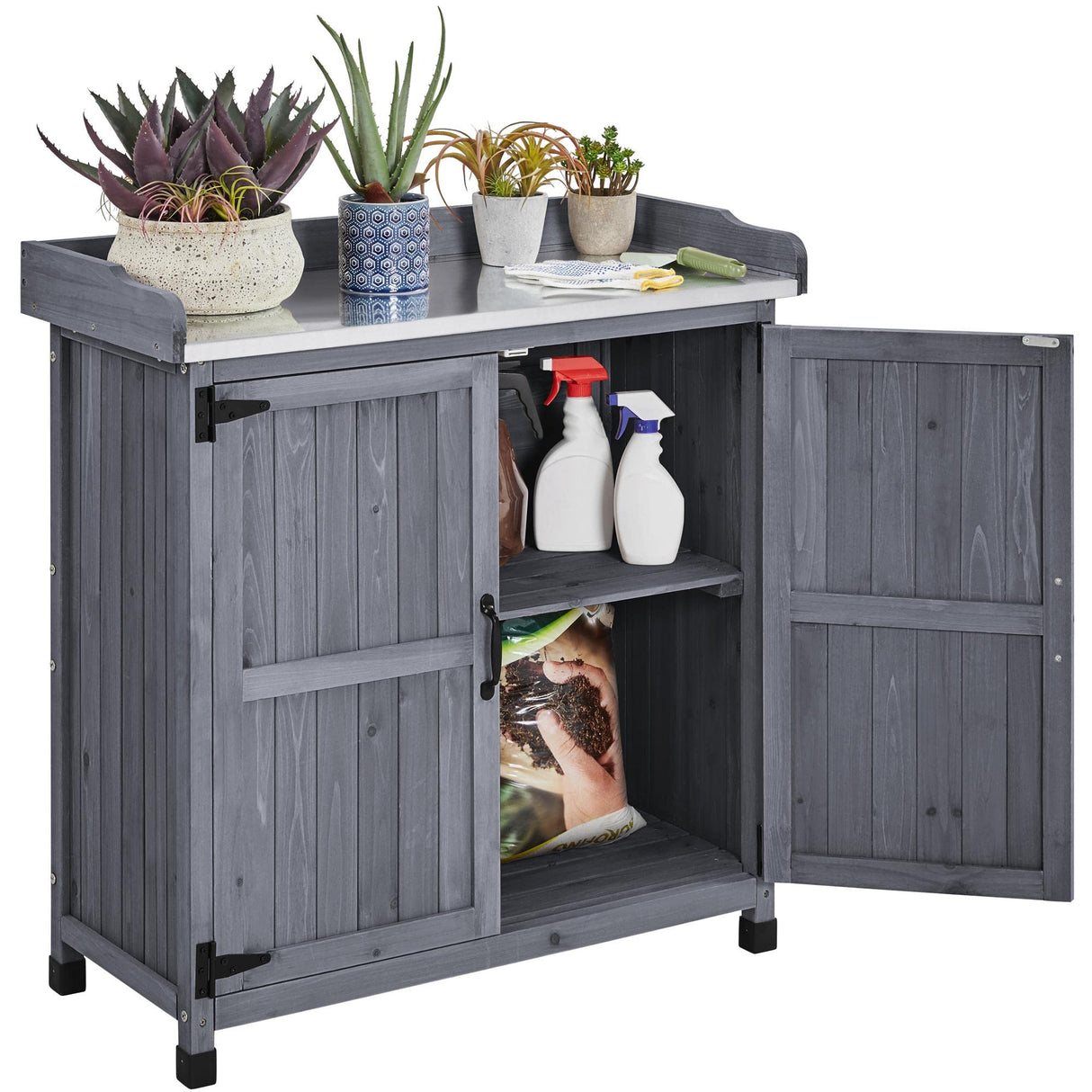 Yaheetech Garden Potting Bench Table, Outdoor Garden Horticultural Wooden Storage Cabinet & Solid Wood Planting Work Bench with Large Space Storage & Yaheetech