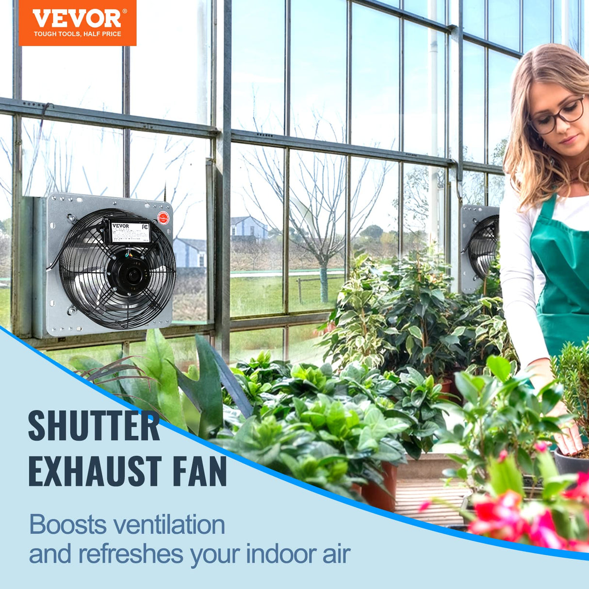 VEVOR 10'' Shutter Exhaust Fan, High-speed 820 CFM, Aluminum Wall Mount Attic Fan with AC-motor, Ventilation and Cooling for Greenhouses, Garages, VEVOR