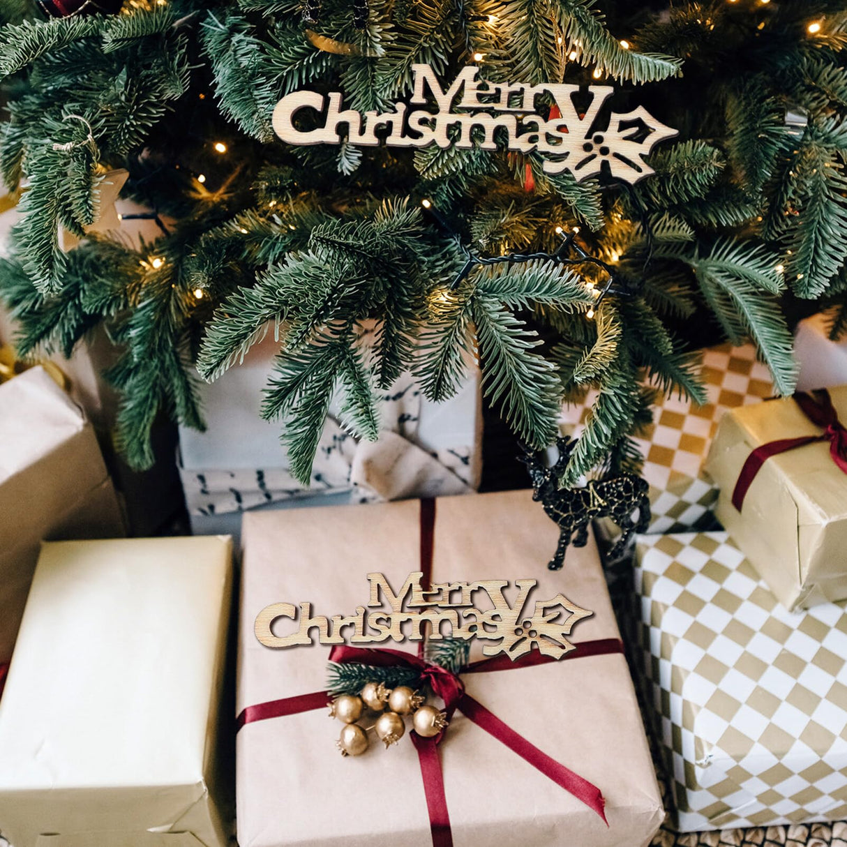 BESTOYARD 20pcs Merry Christmas Wooden Cutout Unfinished Wood Letter Piece Slice Embellishment for DIY Scrapbooking Xmas Sewing Crafts BESTOYARD