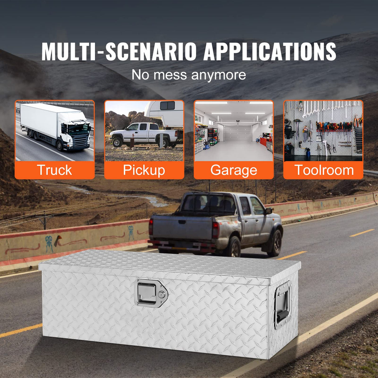 VEVOR Heavy Duty Aluminum Truck Bed Tool Box, Diamond Plate Tool Box with Side Handle and Lock Keys, Storage Tool Box Chest Box Organizer for Pickup, VEVOR