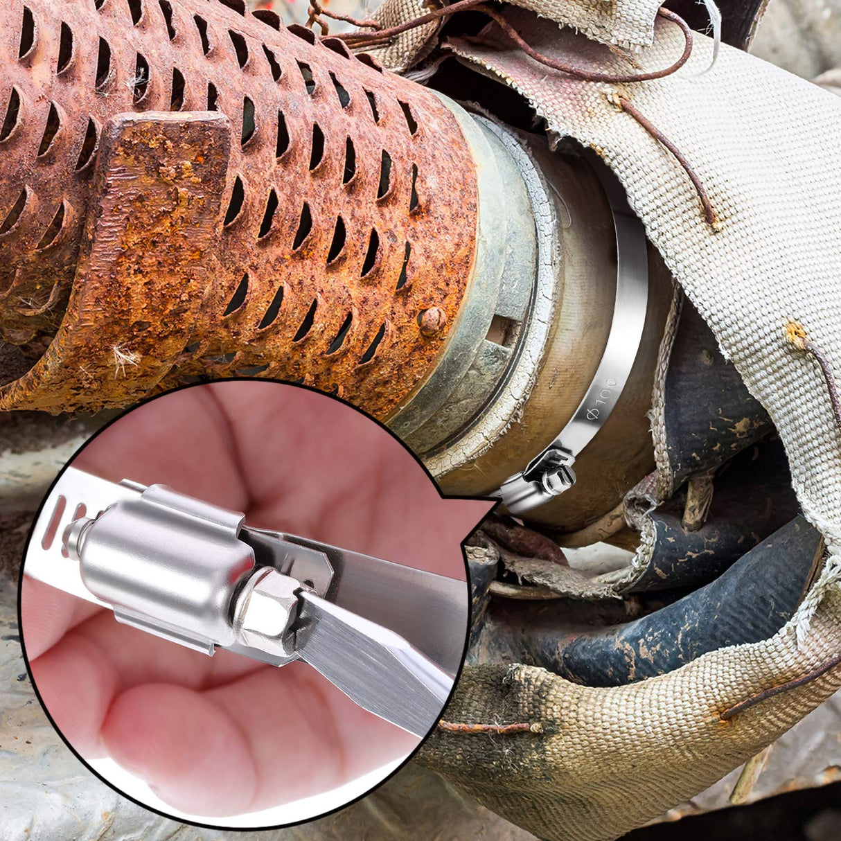 4 Pieces Adjustable 304 Stainless Steel Duct Clamps Hose Clamp (8 Inch) Boao