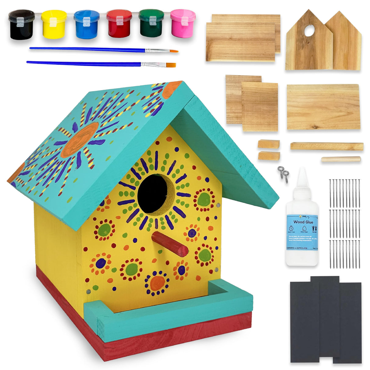 SparkJump Jr Bird House Kit | DIY Birdhouse Kits Made of Cedar Wood for Outdoors | Birdhouse Kits for Kids and Adults with Paint | Bird House Making SparkJump