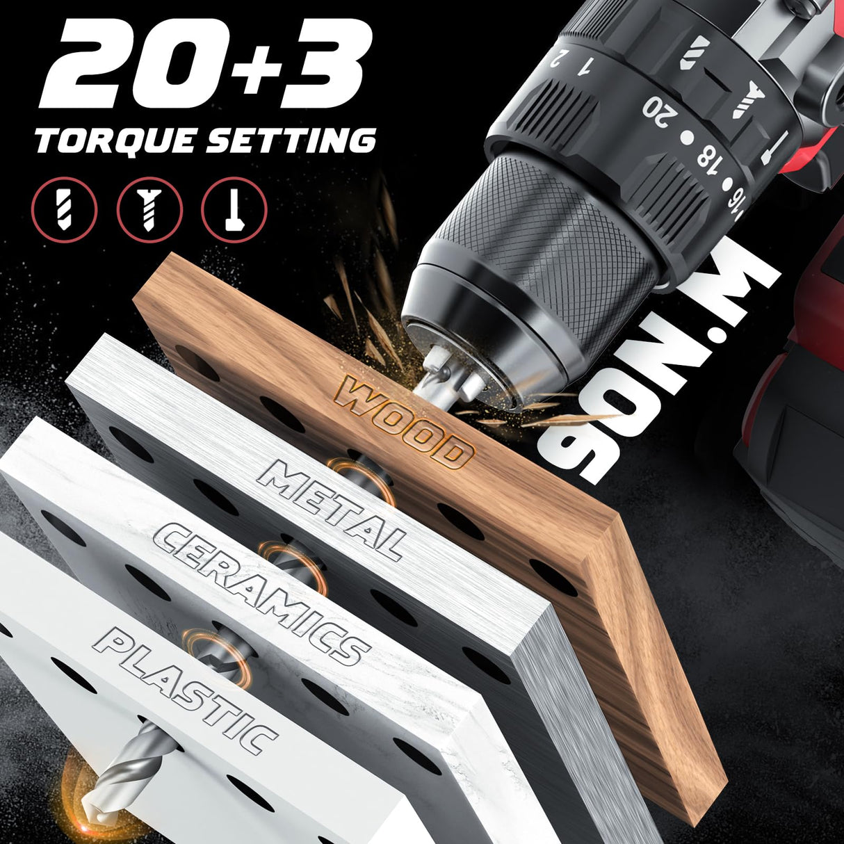 Cordless Drill Set for Milwaukee 18V Battery, 20+3 Torque Setting Power Drill Driver Set, 1/2 Inch Keyless Chuck Brushless Compact Driver/Drill Kit DIYtoolifz