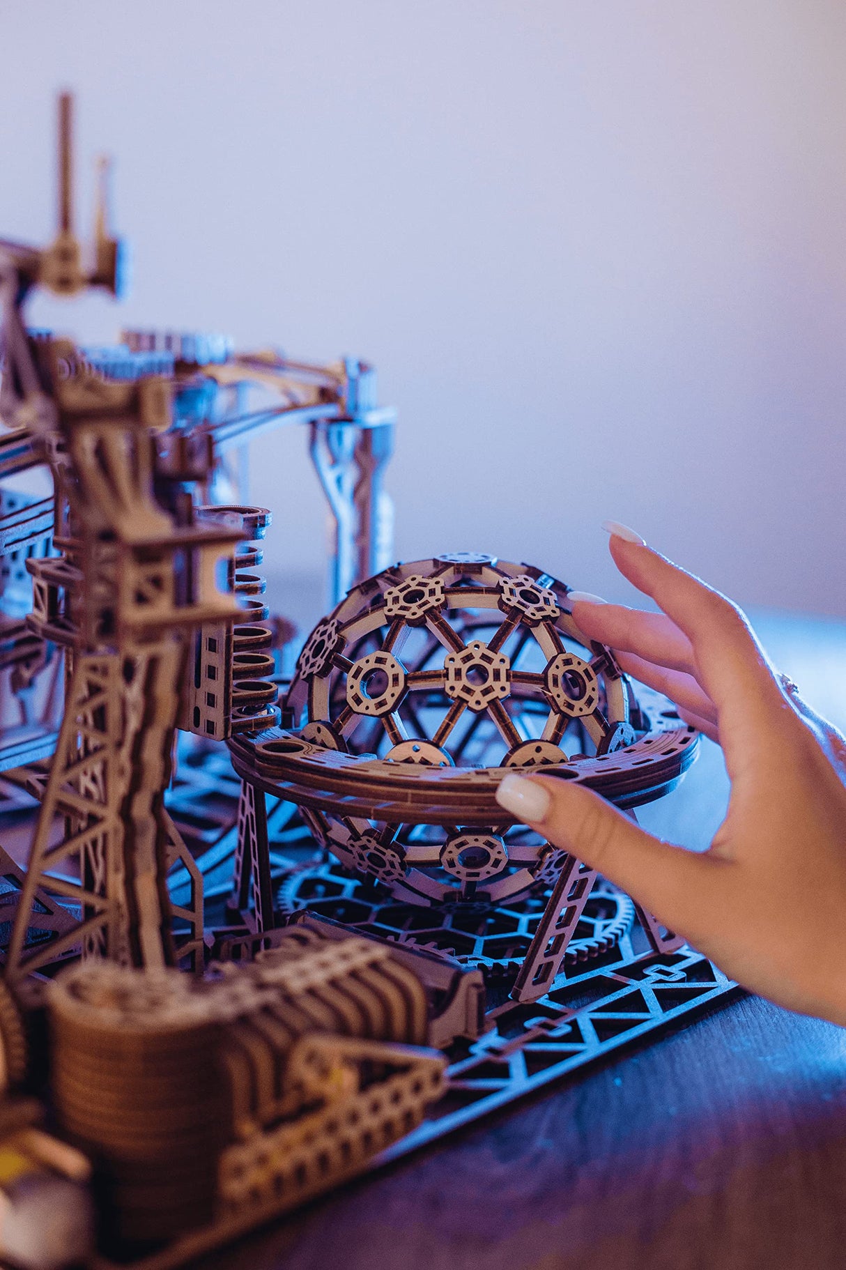 Wood Trick Wooden Marble Run 3D Wooden Puzzles for Adults and Kids to Build - 15x14 in - Electric Driven - Roller Coaster Wooden Model Kits for Wood Trick