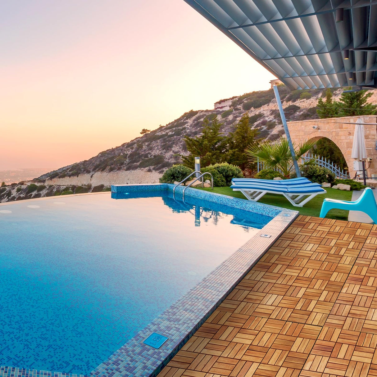 Interlocking Deck Tile (Pack of 10, 12"x12") Acacia Hardwood Deck Tile, Interlocking Patio Tile in Solid Acacia Wooden Oiled Finish Waterproof all TAITIAT