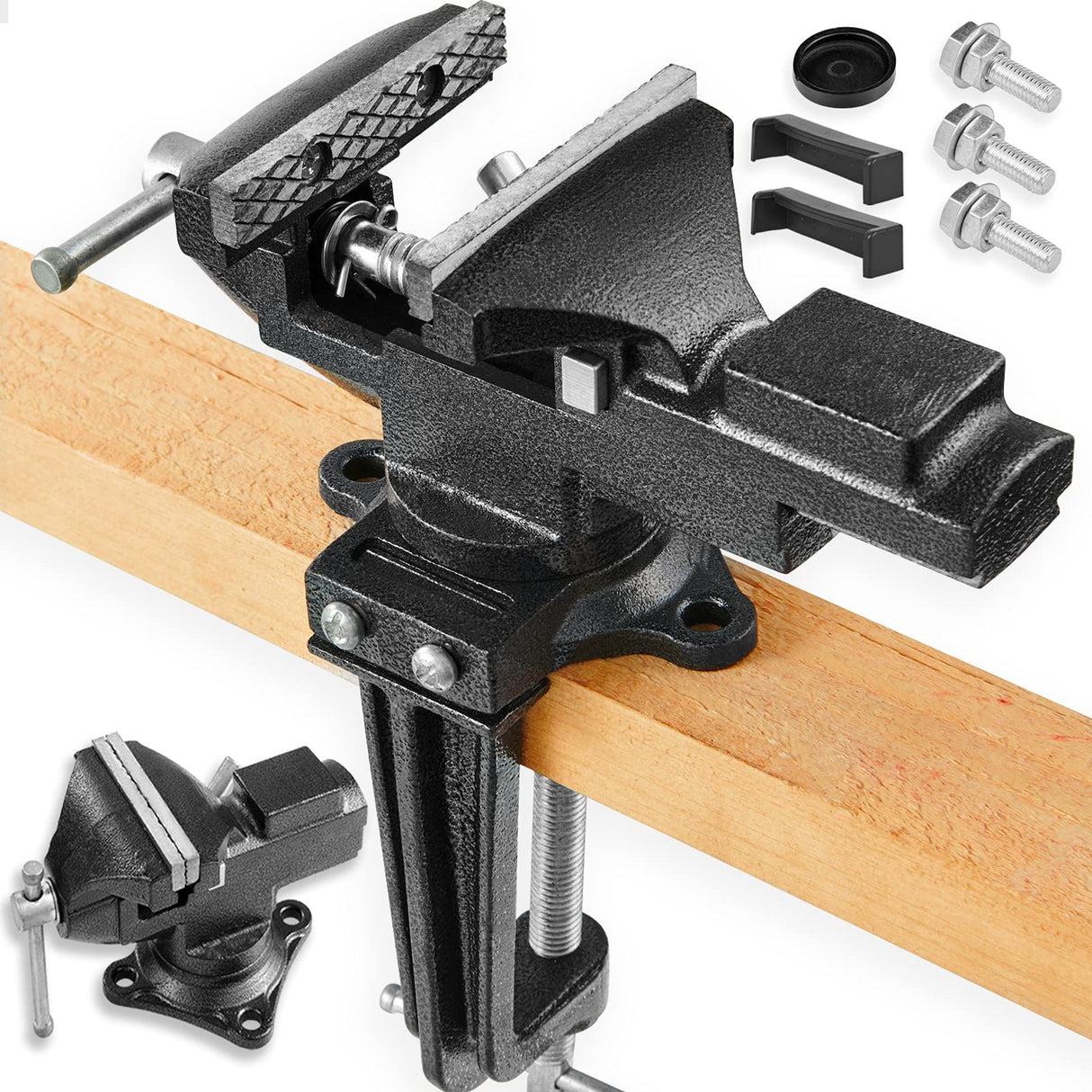 Dual-Purpose Combined Universal Vise 360° Swivel Base Work, Bench Vise or Table Vise Clamp-On with Quick Adjustment, 3.3" Movable Home Vice for STEINBRÜCKE