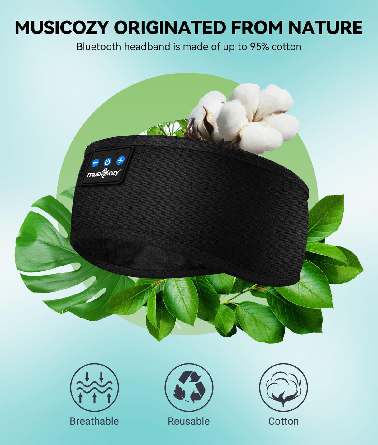 MUSICOZY Sleep Headphones Bluetooth 5.2 Headband, Sports Wireless Earphones Sweat Resistant Earbuds with Ultra-Thin HD Stereo Speaker for Workout MUSICOZY